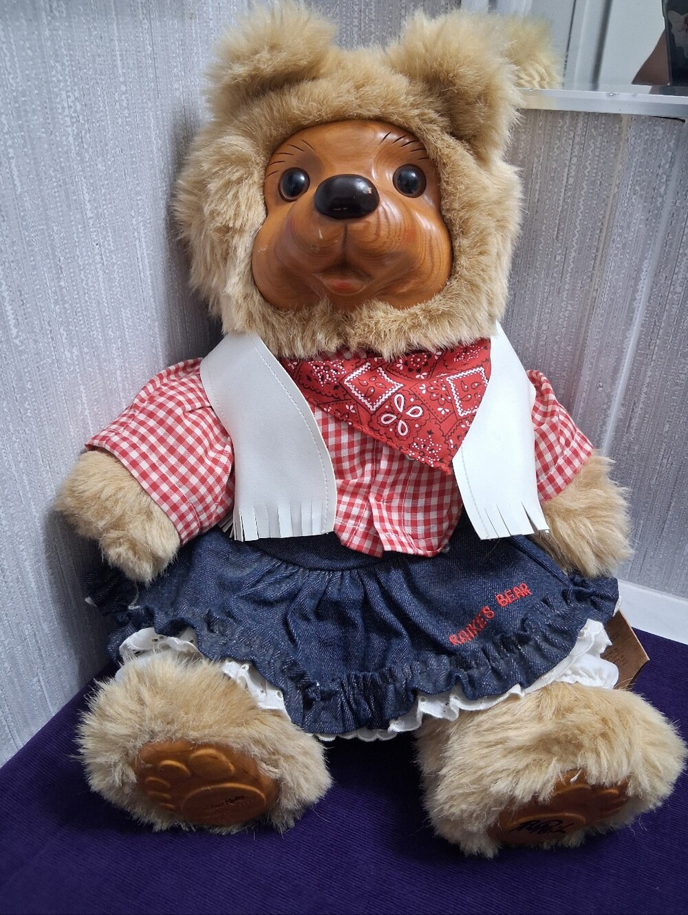 Vintage Signed Robert Raikes Bear BONNIE Wood Face 16" Limited Edition